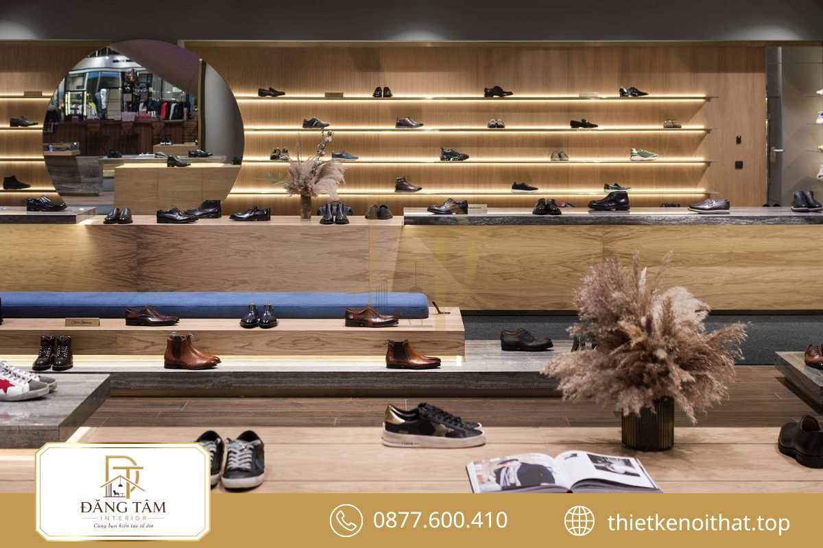 Tông màu trầm kết hợp đường nét mạnh tạo phong thái chuyên nghiệp cho shop nam