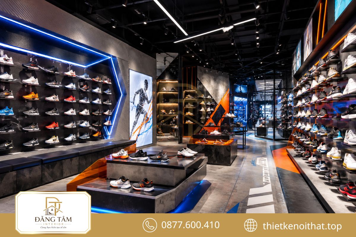 Màu sắc mạnh và hình khối khỏe tạo chất riêng cho cửa hàng sneaker