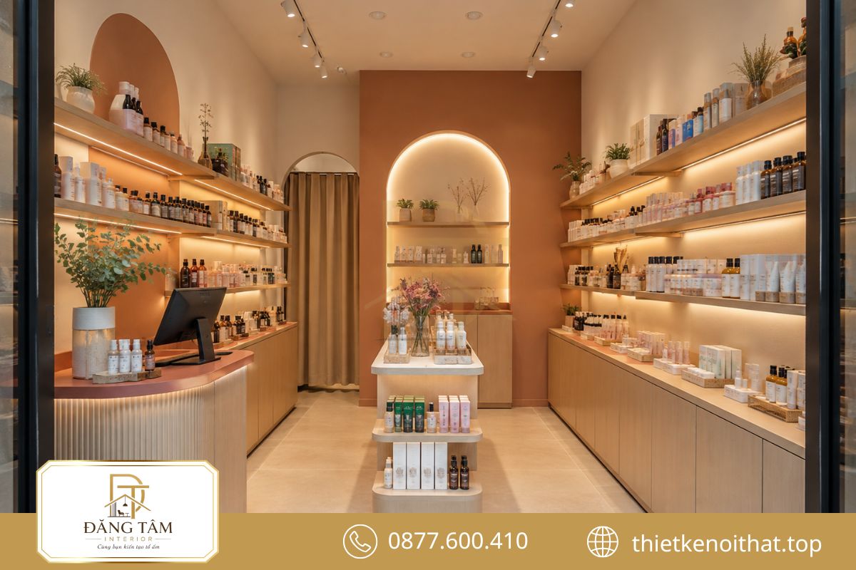 Shop mỹ phẩm 20m² vẫn đầy đủ công năng nhờ bố cục khoa học