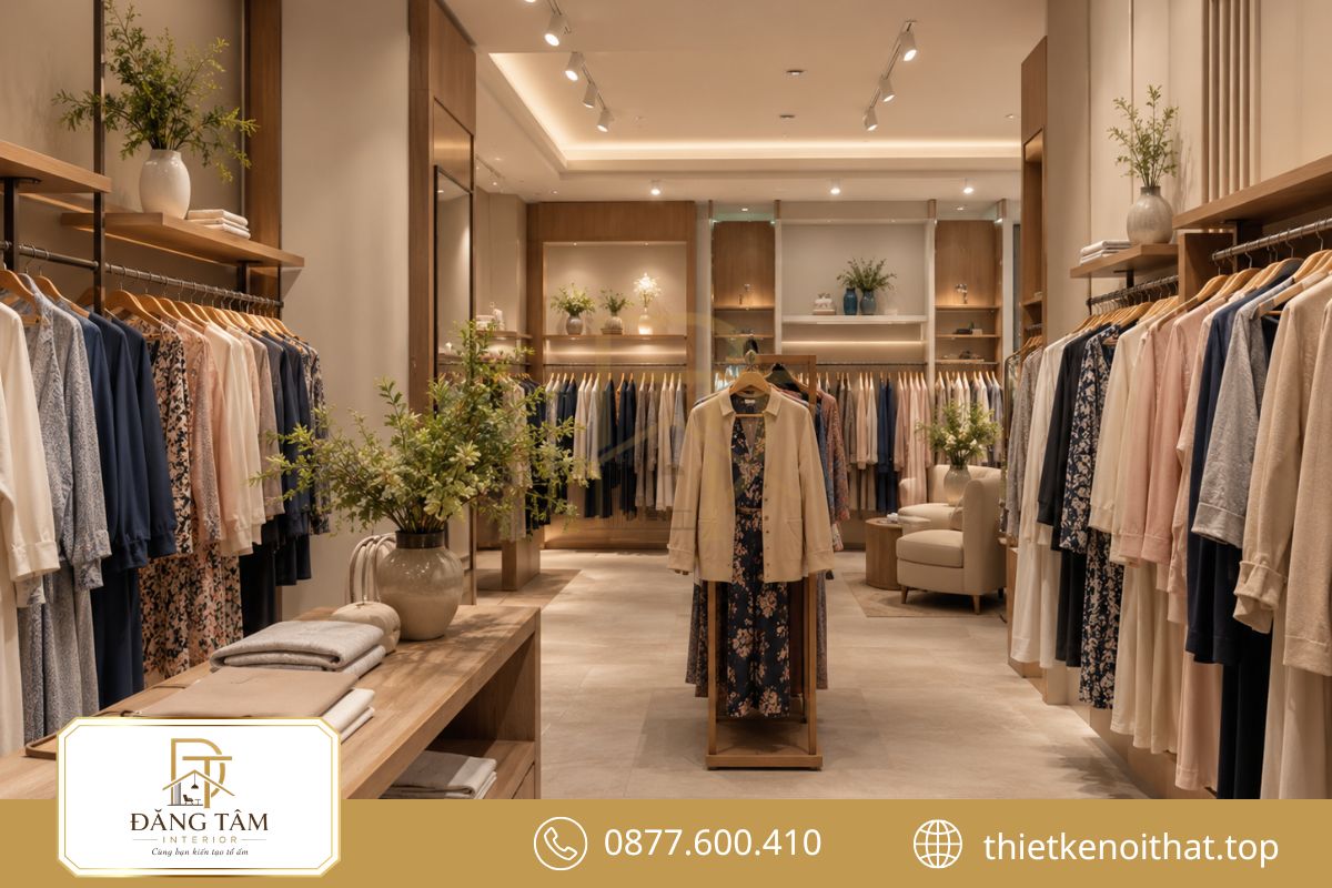 Thiết kế shop quần áo trung niên hướng đến vẻ thanh lịch, thoải mái và chỉn chu