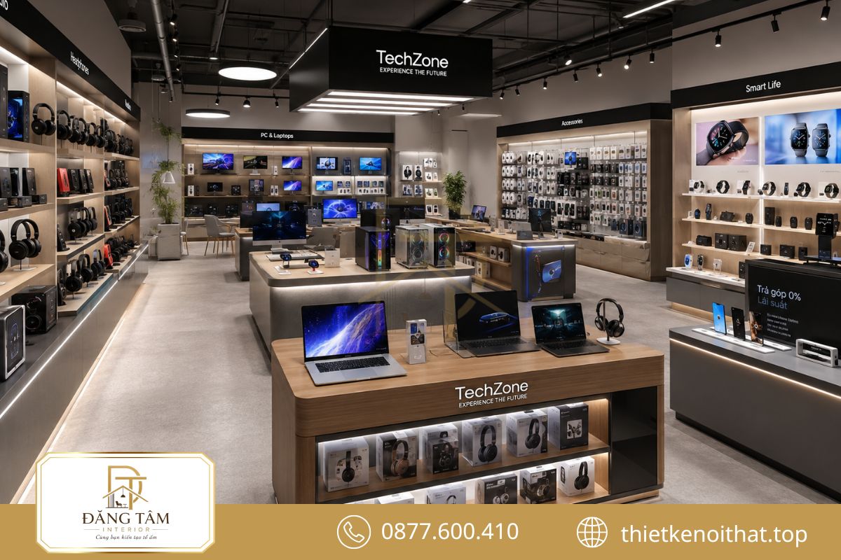 Phụ kiện bố trí hợp lý giúp showroom đa dạng mà không tạo cảm giác rối