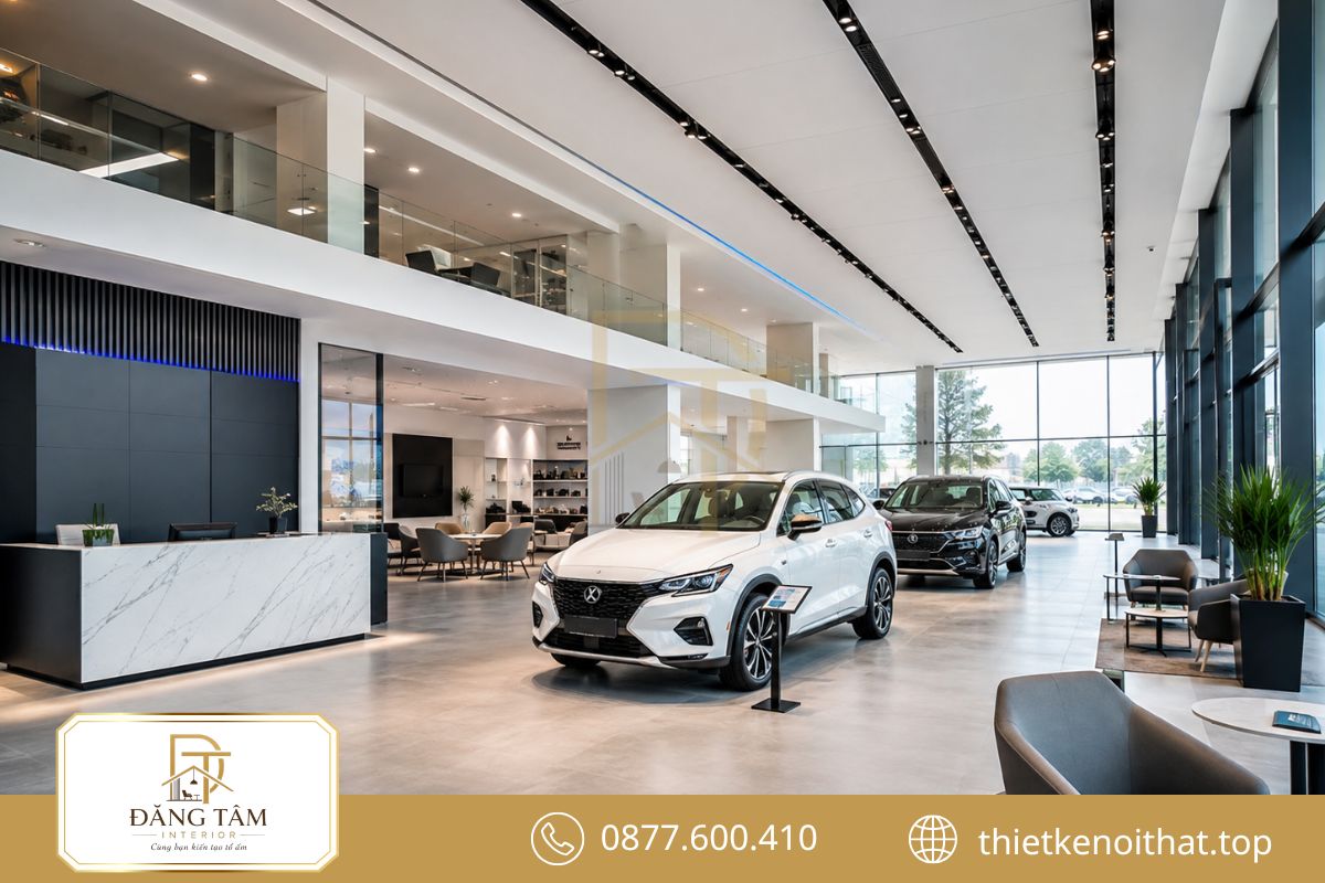Showroom hiện đại tạo cảm giác rộng rãi, sáng thoáng và đầy sức hút