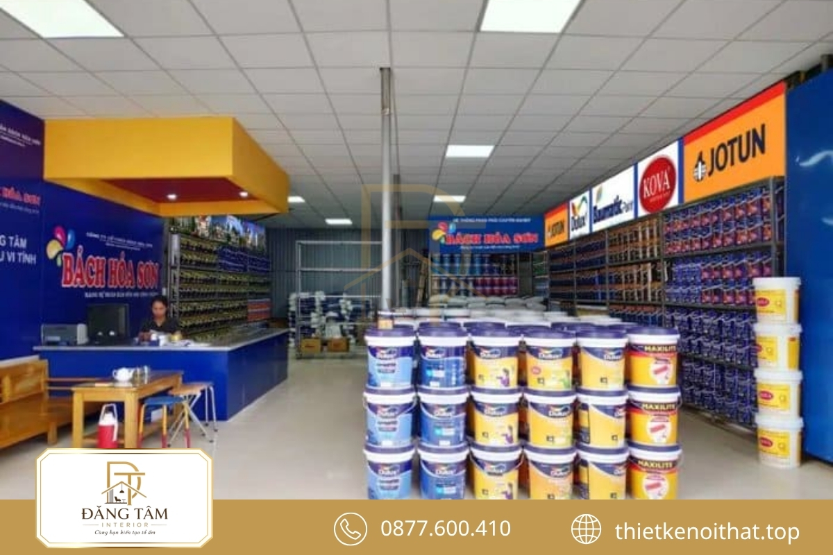 Bố cục thiết kế nội thất cửa hàng sơn giữ nhiều thương hiệu vẫn hài hòa