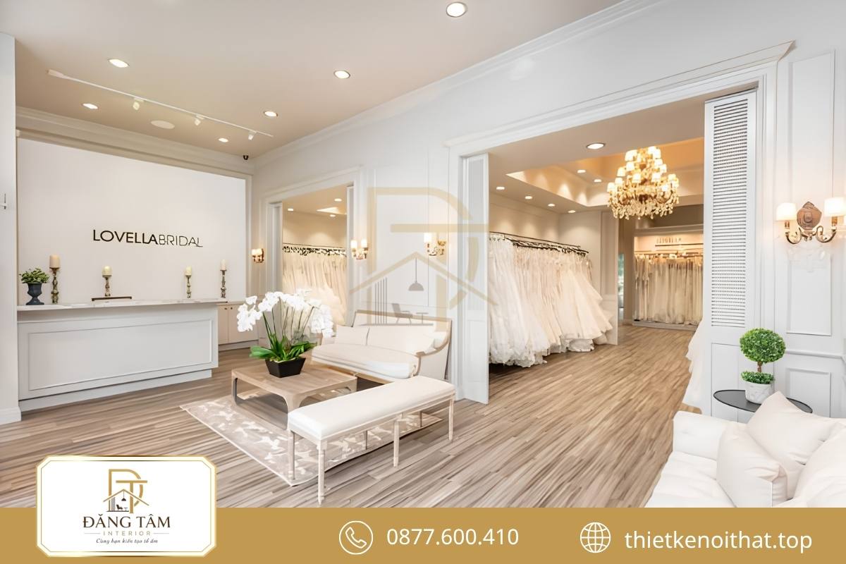 Thiết kế studio áo cưới đẹp tạo ấn tượng tinh tế ngay từ lối vào