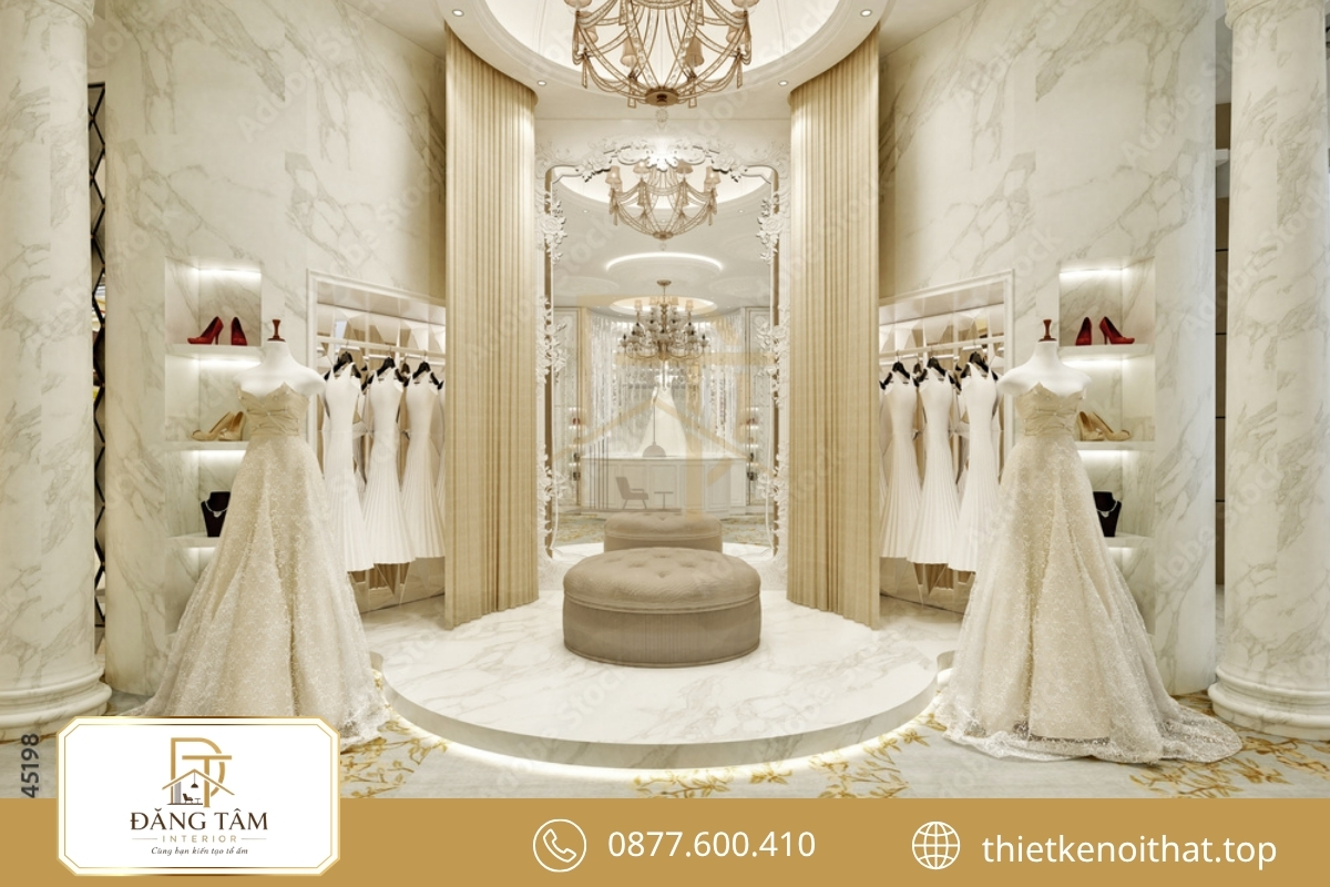 Thiết kế showroom váy cưới Luxury nổi bật không gian lộng lẫy, cao cấp