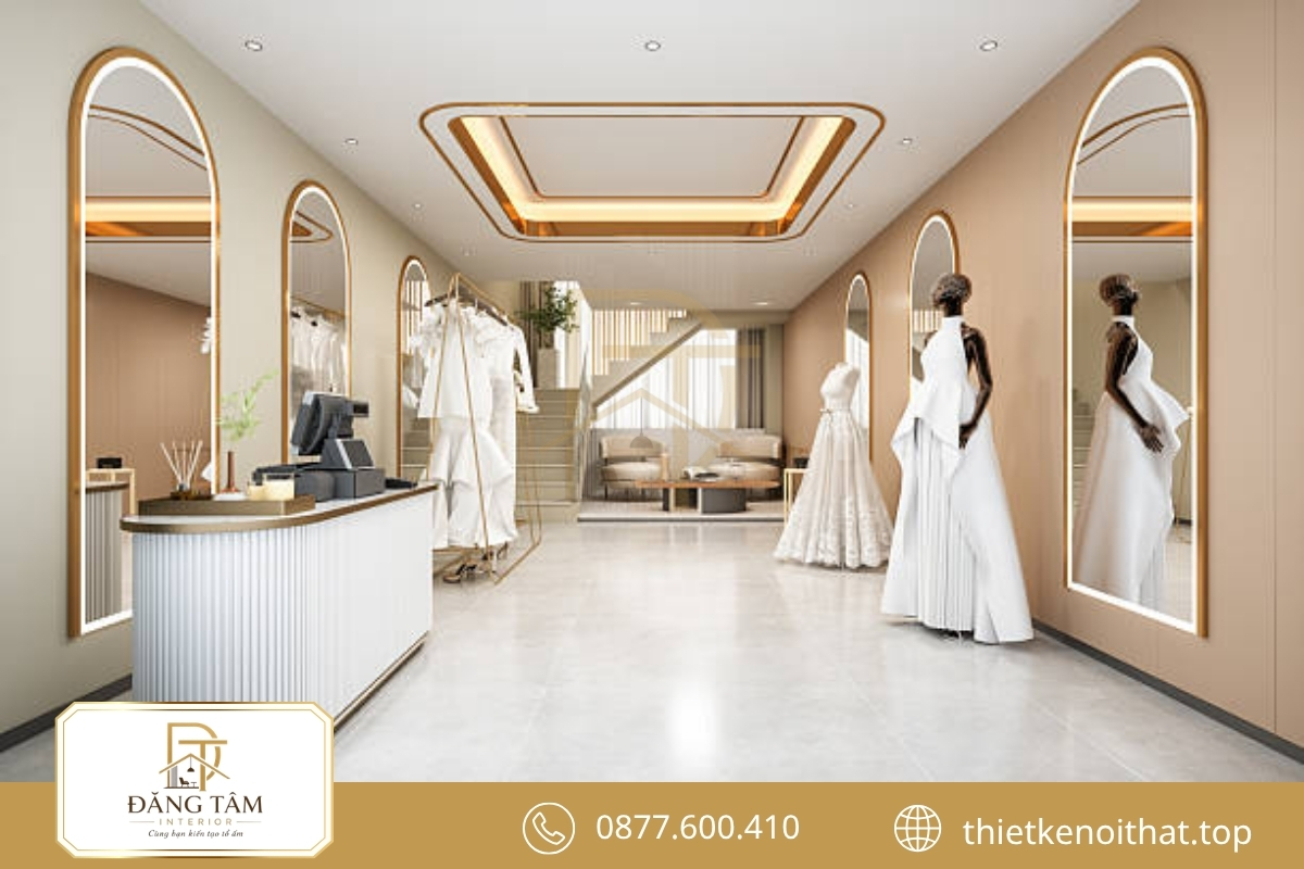 Thiết kế studio áo cưới hiện đại nổi bật đường nét thanh thoát và thời thượng