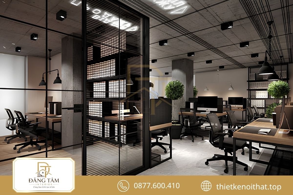 Thiết kế văn phòng nhỏ 30m2 Industrial mạnh mẽ với vật liệu thô 