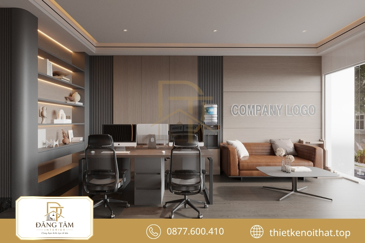 Văn phòng 35m2 tối giản với nội thất gọn và màu trung tính 