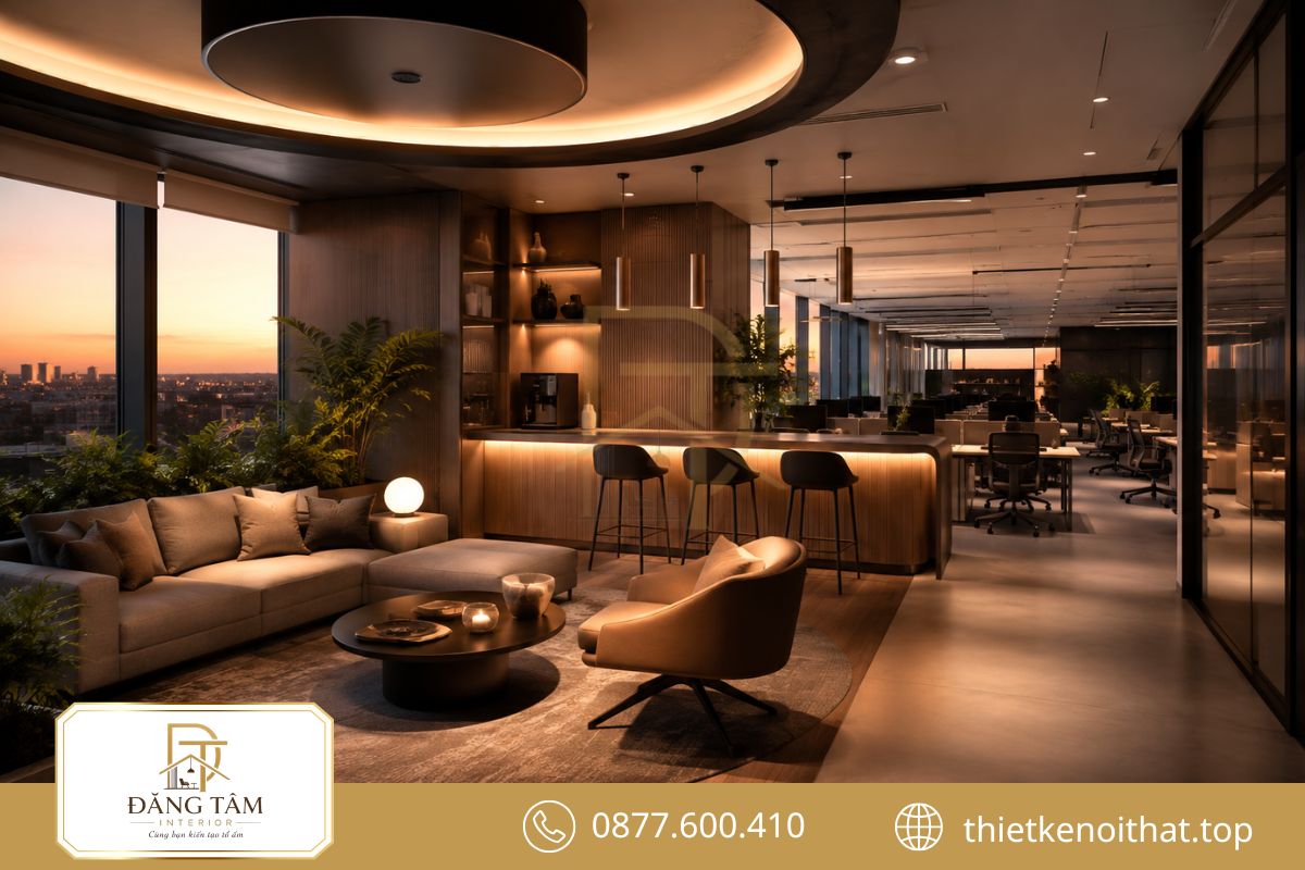 Thiết kế nội thất văn phòng làm việc kết hợp góc thư giãn thoải mái cho nhân sự