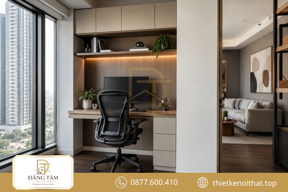 Góc làm việc gọn giúp cải tạo nhà chung cư thích ứng nhịp sống hiện đại