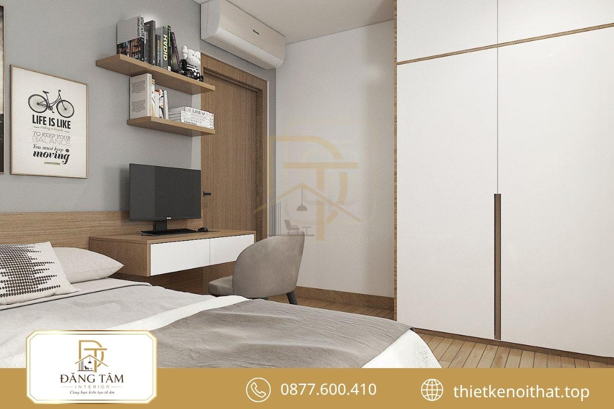Phòng ngủ tối ưu lưu trữ và bàn làm việc