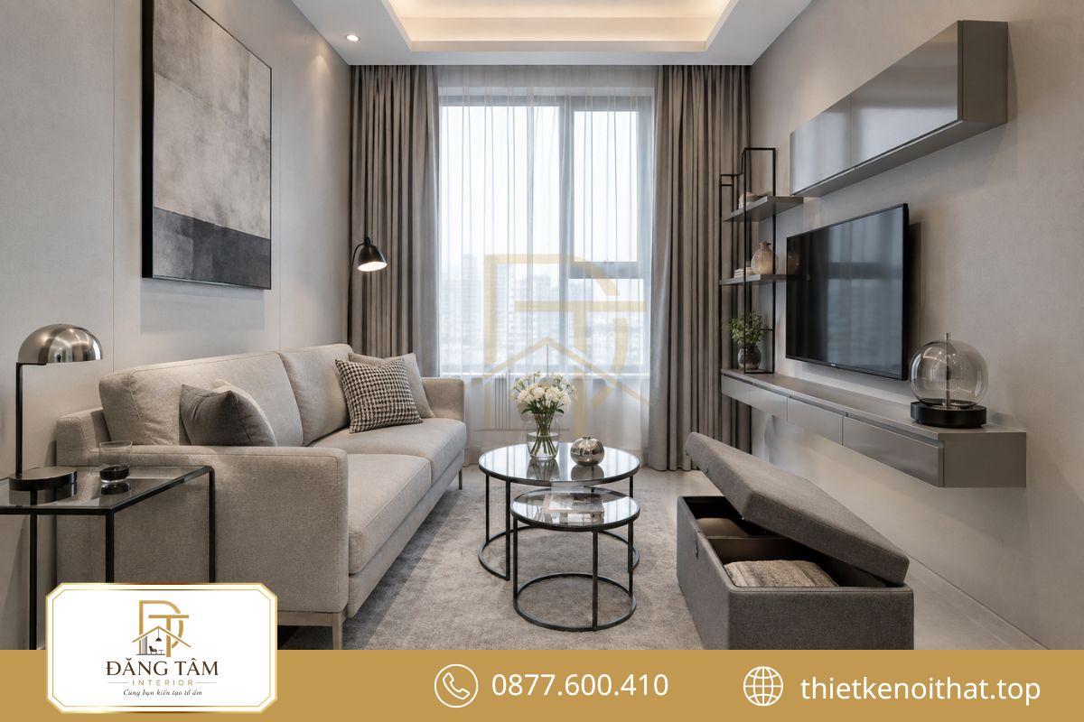 Bộ sofa nhỏ gọn tạo khoảng trống thoáng đãng cho phòng khách gia đình