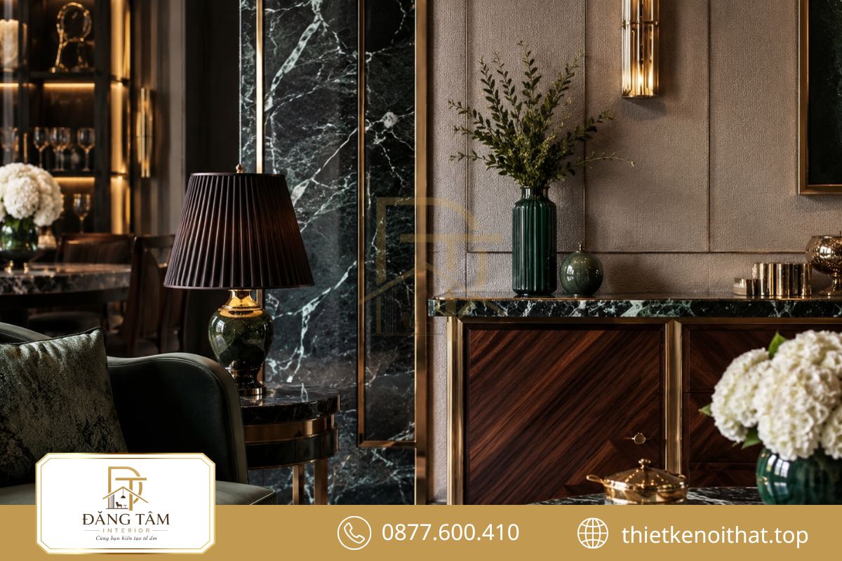 Vật liệu có chiều sâu giúp không gian tân cổ điển thêm sang trọng, tinh tế
