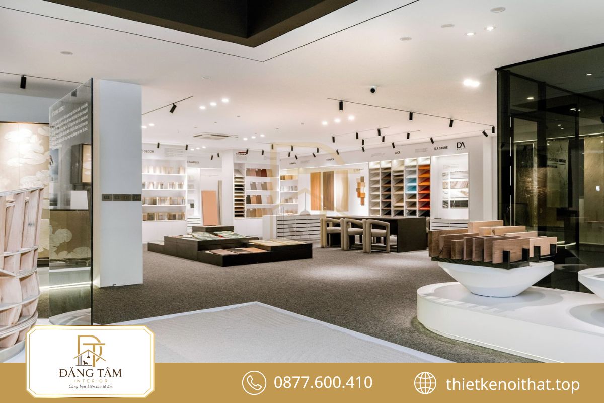 Phong c&aacute;ch thống nhất tạo nền tảng cho to&agrave;n bộ vật liệu v&agrave; nội thất showroom